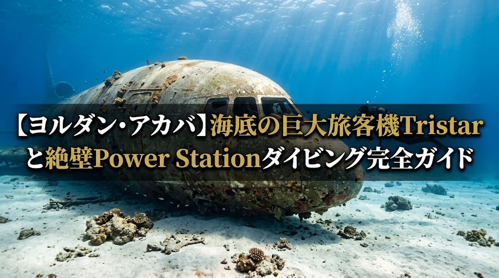 アカバの海底に沈む巨大な旅客機Tristarの機首部分に接近するダイバー