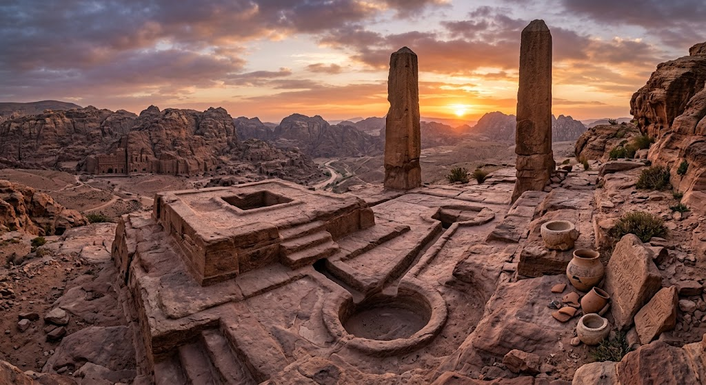 ハイ・プレイス・オブ・サクリファイス頂上に残る古代ナバテアの犠牲祭壇と広大な絶景