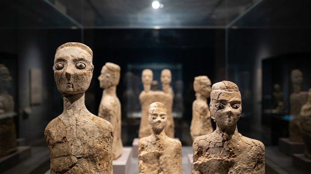 博物館内に展示されている不気味ながらも神秘的なアイン・ガザルの双頭の石膏像